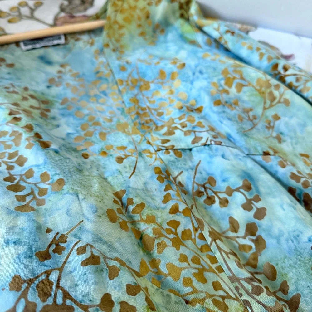 Tienda Ho Tunic Boho Earthy Fairy Hippie Fern Leaf Asymmetrical Hem Blue Green - Picture 9 of 11